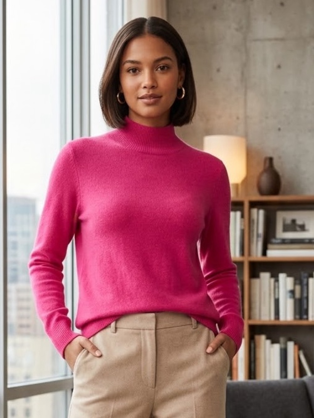 Charter Club 100% Cashmere Hot Pink Mock Neck Sweater – Size M – 2-Ply